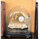 A French Gilt Spelter Mantel clock. Circa 1880. Under a glass dome. (cracked)