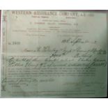 Western Assurance Company Stock certificate. 31cm x 34cm