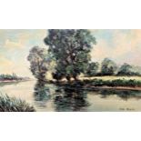 Oil on artists board. Signed Peter Oliver lower right. The Thames near Kingston. details on verso.