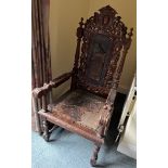 A Victorian renaissance Oak Revival hall chair. circa 1890.