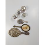 A small selection of collectables including miniature hand mirrors, small silver boxes, etc.