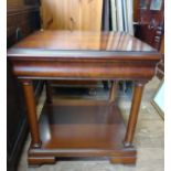 Small Modern Mahogany Coffee Table. Of square section. With under shelf.