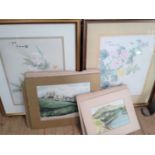A collection of pictures. Comprising two oriental prints and watercolours. (a loT