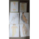 Nude drawings of women. 20th century. 41cm x 32cm and five others