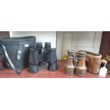 Regent 7 x 50 Binoculars in case and the Liverpool cast metal Binoculars in leather case (2)
