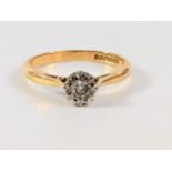 Diamond set cluster ring, size O 3.18gms