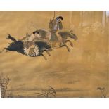 A Japanese picture. 19th century. Of two riders on horse back. Framed and glazed.