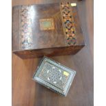 An Islamic wooden box and a wooden sewing box. Circa 1900.