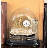 A French Gilt Spelter Mantel clock. Circa 1880. Under a glass dome. (cracked)