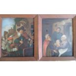 Two small pictures. Prints of medieval life. Framed.
