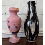 A Polish black and clear glass vase 50cm and a pink satin glass vase 43.5cm(2)