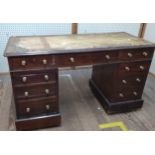 A Gentleman's 19th century mahogany Kneehole Desk. Circa 1890. Fitted with three drawers above two