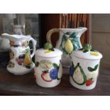 Rayware kitchen pots, ATN jug and another jug, all with fruit designs (4)