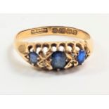 A Sapphire and Diamond Dress Ring. set in 18 carat yellow hallmarked gold Birmingham 1913. Size M