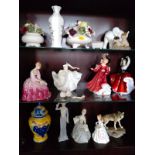 A Royal Osborne elephant 14cm, various other ceramics including Royal Doulton ladies, Ansley