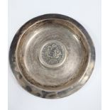 A Maltese Silver Dish. Inset with an antique coin. hallmarks for circa 1920.