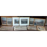 A quantity of equestrian prints framed including four The Aylesbury Grand Steeple Chase, The