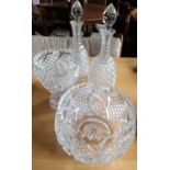A pair of cut-glass decanters with stoppers 32cm, a cut-glass bowl and a cut-glass vase (4)