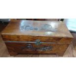 A Vintage Chinese wooden trunk Hong Kong, bought in 1969 with Oriental receipt.