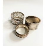 Miscellaneous Silver. various dates and makers, comprising three napkin rings