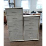 A pair of chest of drawers: one five-drawer and one six-drawer.