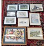 A Selection Of ten Pictures. Framed and glazed.