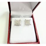 Pair of 18ct white gold invisible-set princess-cut diamond square stud earrings