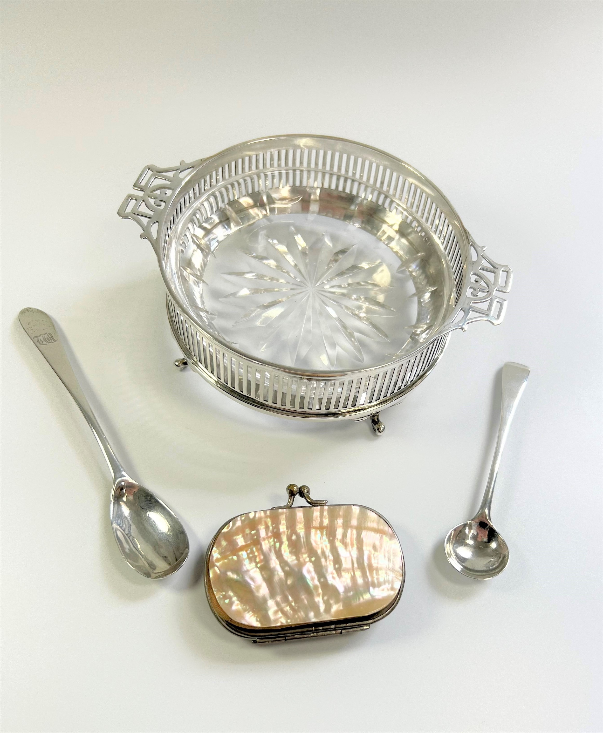 An Edwardian Sterling Silver and Cut glass Butter Dish. Birmingham 1909. a george III Sterling