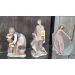 Lladro Girl with Puppy 20cm, Prancing lady, and Seated Gentleman (3)