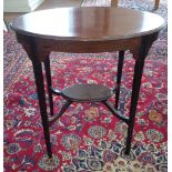 An Edwardian mahogany two-tier side table with string banded inlay to top and legs. 72cm x 71cm x