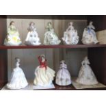 Royal Worcester Lady figures including Alica and Queen of Hearts with certificates (9).