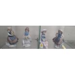 Four Lladro girls with baskets of flowers 16cm to 17cm (4)