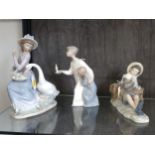 Lladro 5034 Girl with Goose, 24cm, Boy and Girl with Candle 20cm and boy with Sparrow on Foot(3)