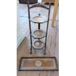 An inlaid wooden cake stand (80cm x 25cm) and tray (57cm 21cm)