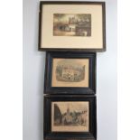 Three 19th century coloured engravings. Framed. In sizes.