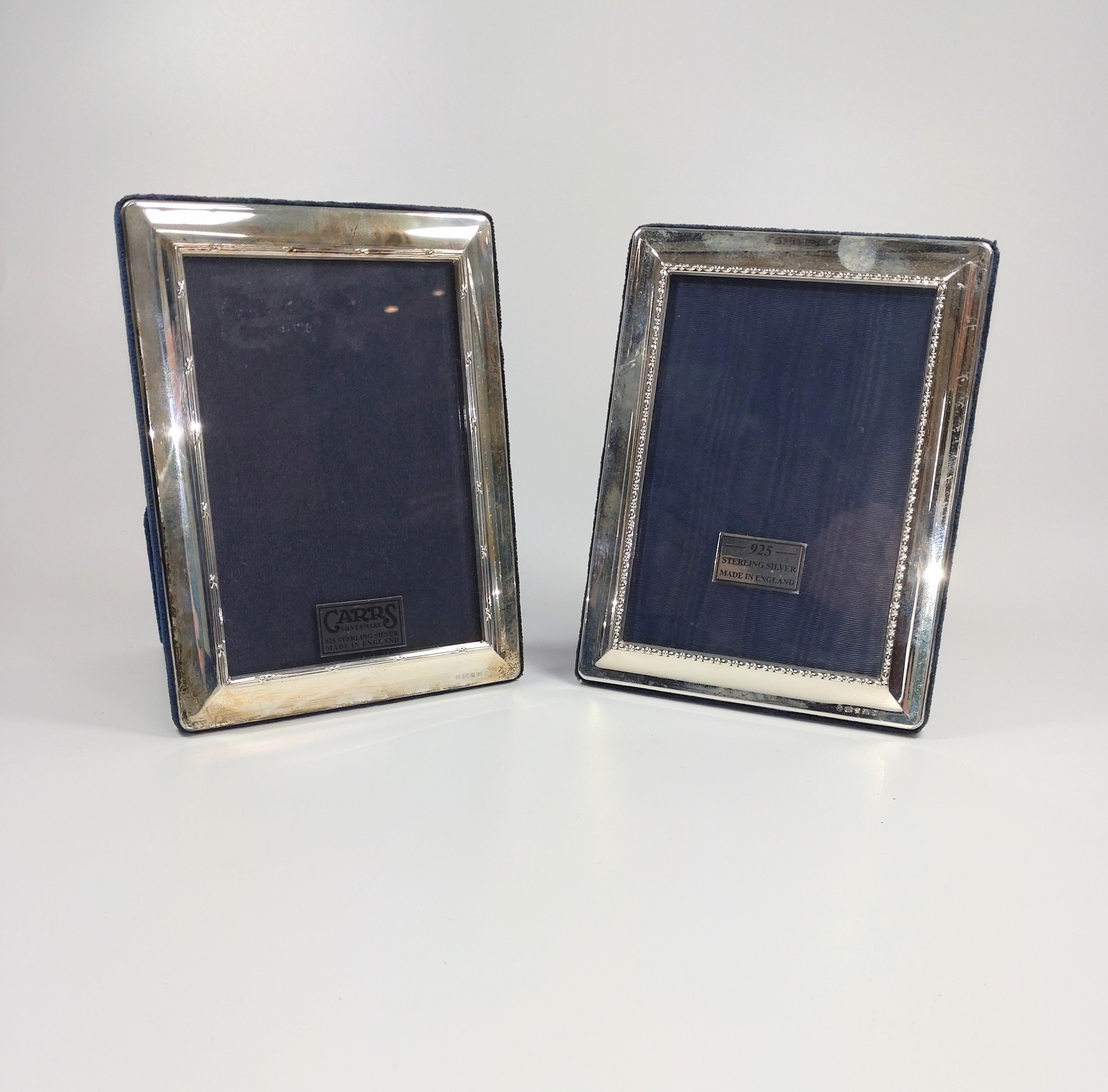 A pair of Carrs hallmarked sterling silver Sheffield 2002 silver photo frames size aperture 4 3/4" x
