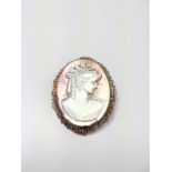 a mother of pearl carved cameo brooch. vintage. 42mm long.