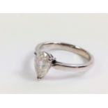 Certificated 18ct white gold pear-shaped diamond ring. Diamond 1.18ct. Cert no. WGI9624122879