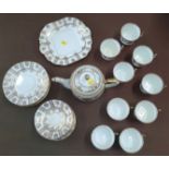 Bradley's Salisbury China, including a small platter, eight side plates, nine cups and nine saucers,