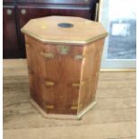 A hexagonal hardwood and brass bound box. Vintage. Locked.