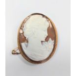 A cameo brooch set in 9carat yellow gold. 35mm long.