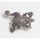 Vintage silver frog hinged pin brooch set with Marcasite. 20mm long.