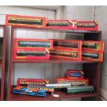Thirteen Hornby Railways HO gauge GW and BR Coaches, eleven in boxes, R137 McVities Wagon and Lima