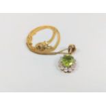 9ct yellow gold cluster pendant set with oval peridot and RBC diamonds with a gold-plated silver