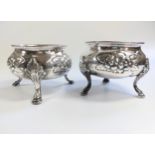 A pair of silver plated salt cellars. Victorian. (2)