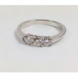 18ct white gold graduated Round Brilliant Cut diamond 3-stone ring. Diamonds 0.51ct. Size M, 3.00