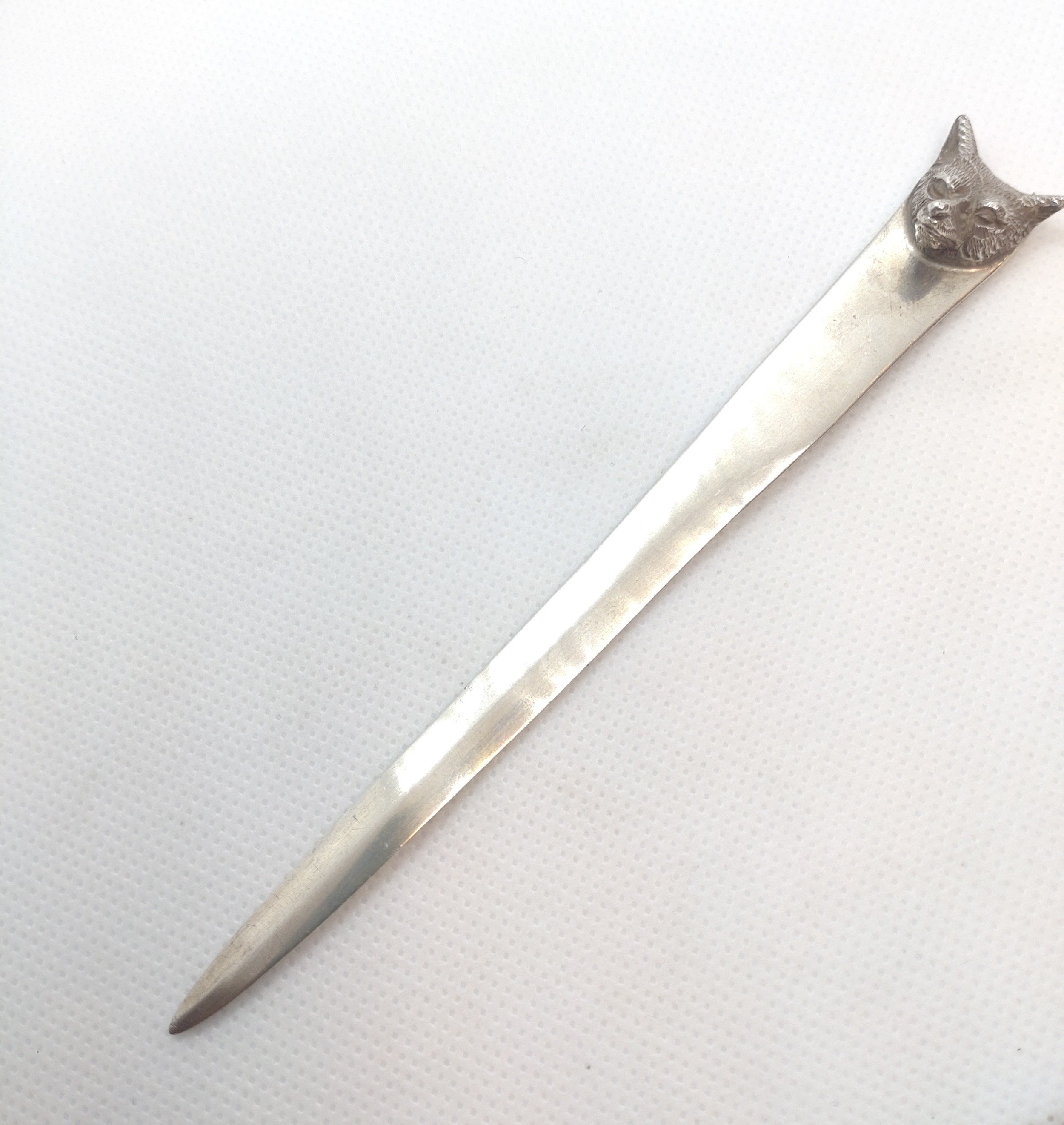 A sterling silver letter opener. Decorated with a fox's head. 1949. 19.3gms. - Image 2 of 3