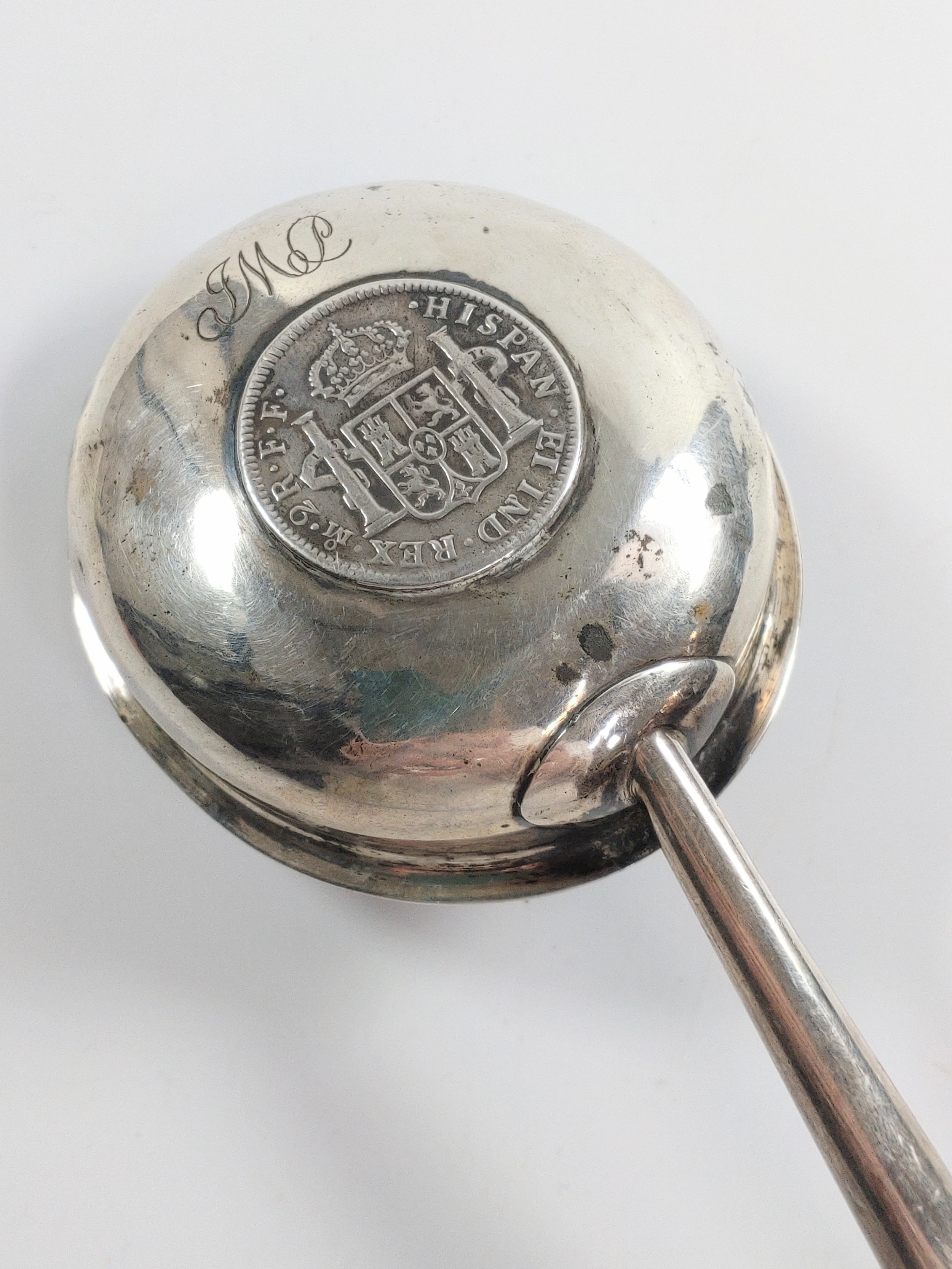 A George III sterling silver toddy ladle with whale bone twist handle. Apparently unmarked but inset - Image 2 of 3