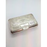 A 19th century French snuff box engraved with initial and scrolling foliage. 8cm wide. 64.9gms.
