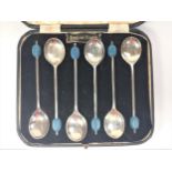 A Set of Six Sterling Silver Coffee Spoons. Viners, Sheffield 1945 (fitted case)